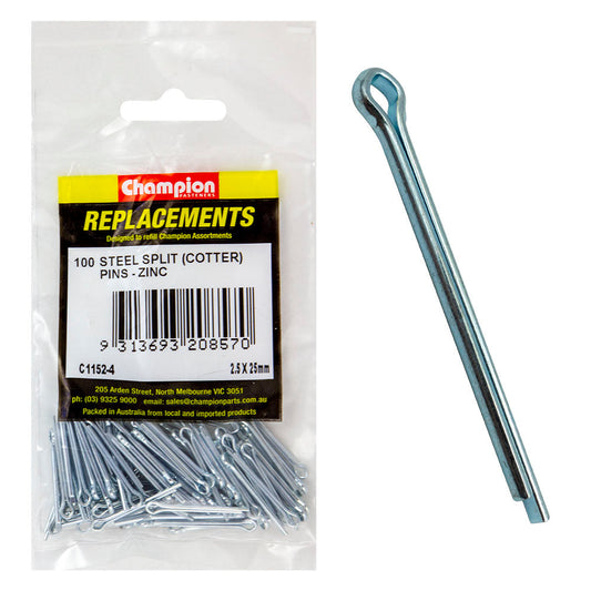 Champion 2.5mm x 25mm Steel Split (Cotter) Pin -100pk
