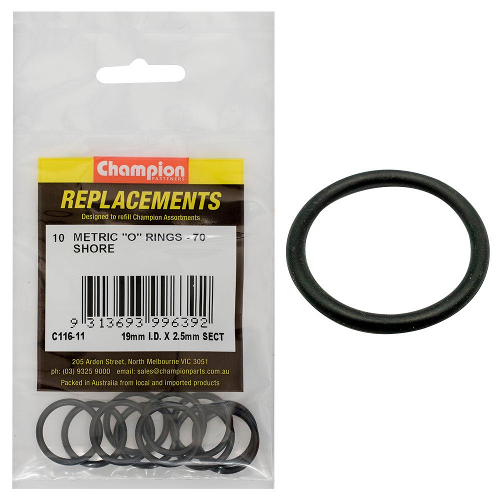 Champion 19mm (I.D.) x 2.5mm Metric O-Ring -10pk