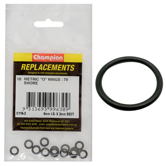 Champion 6mm (I.D.) x 2mm Metric O-Ring -10pk