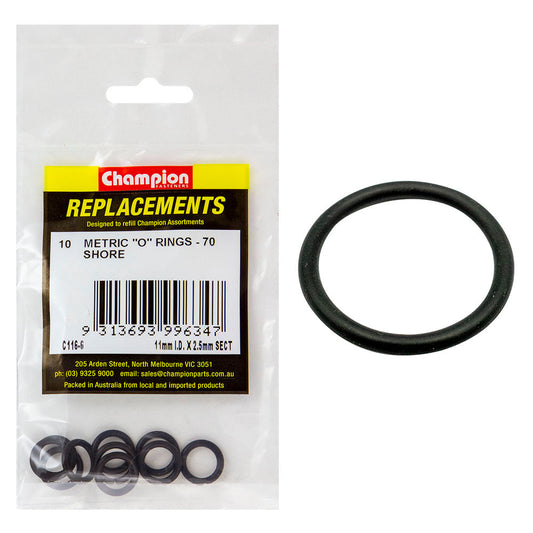 Champion 11mm (I.D.) x 2.5mm Metric O-Ring -10pk