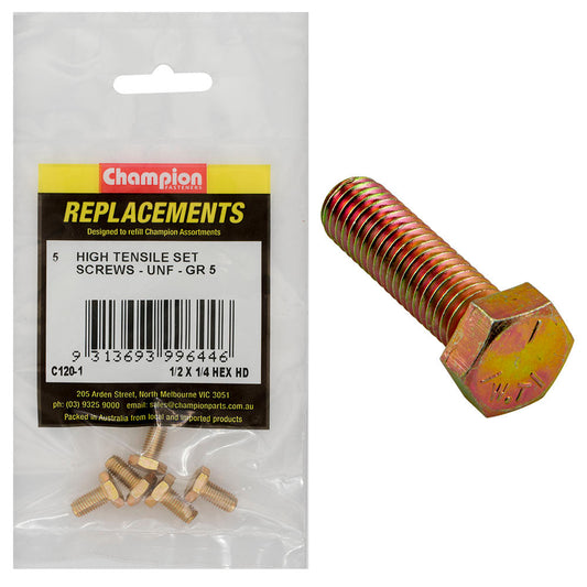 Champion 1/4UNC x 1/2in Set Screws/Nuts - Mini Jar -5pk**