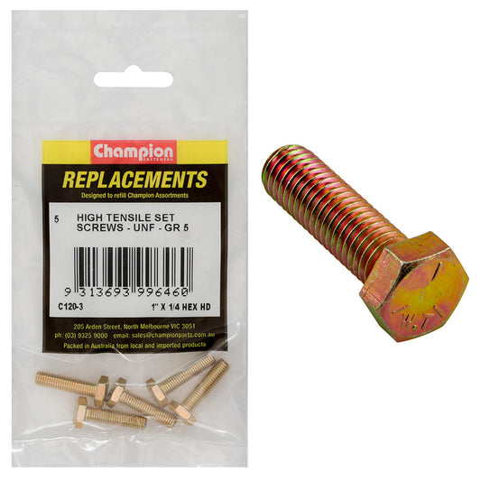 Champion 1/4in x 1in UNF Set Screw -Gr5 -5pk