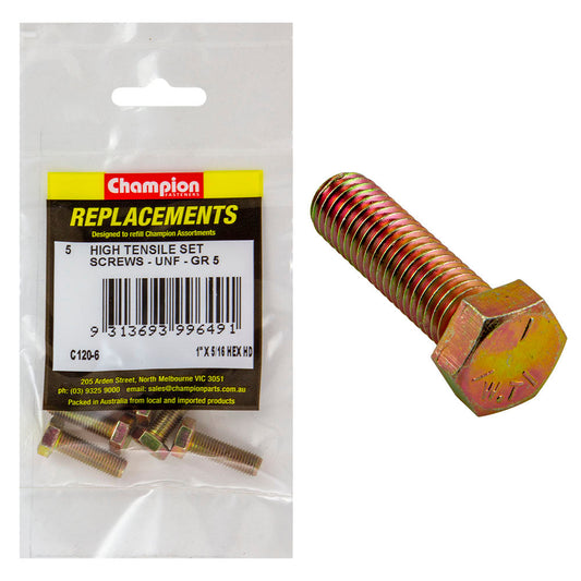 Champion 5/16in x 1in UNF Set Screw -Gr5 -5pk