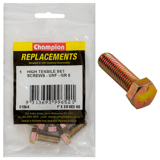 Champion 3/8in x 1in UNF Set Screw -Gr5 -5pk