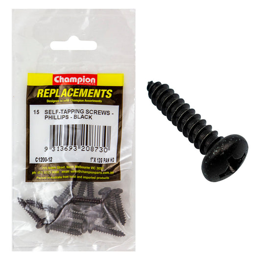 Champion 12G x 1in S/Tapping Screw Pan Head Ph -15pk