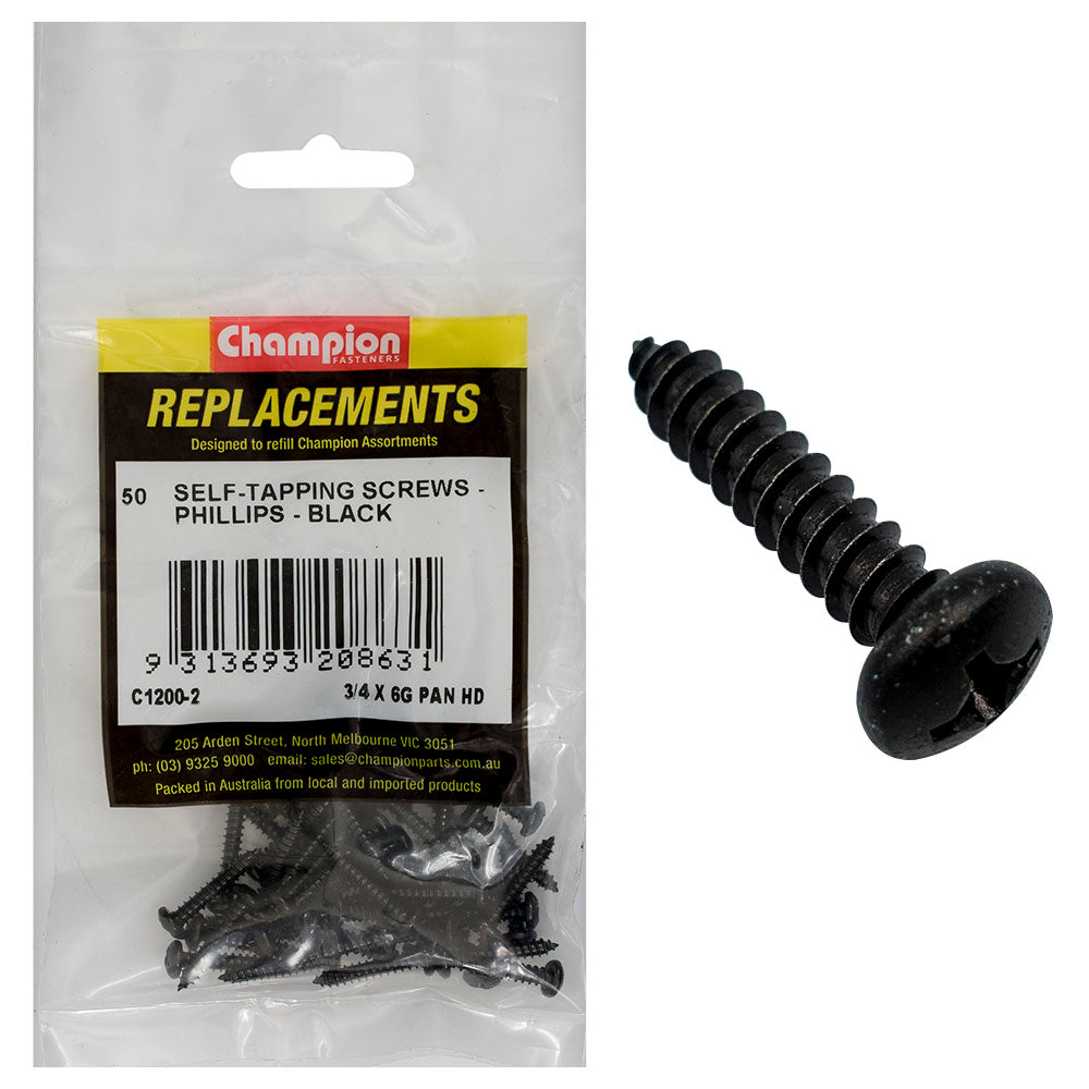 Champion 6G x 3/4in S/Tapping Screw Pan Head Ph -50pk