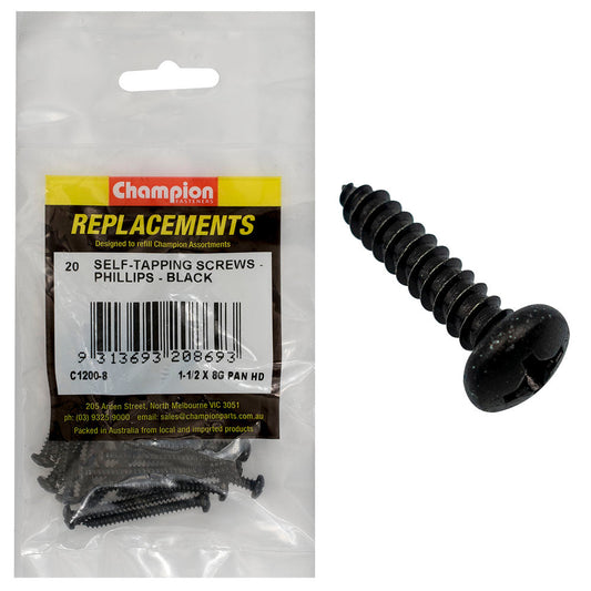 Champion 8G x 1-1/2in S/Tapping Screw Pan Head Ph -20pk