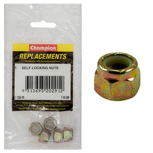Champion 7/16in UNF Nylon insert Self-Locking Nut -5pk