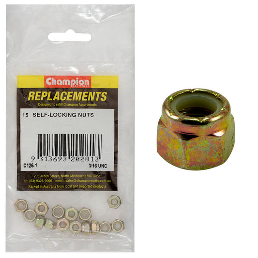 Champion 3/16in UNC Nylon insert Self-Locking Nut -15pk
