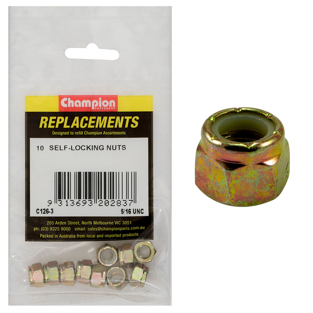 Champion 5/16in UNC Nylon insert Self-Locking Nut -10pk