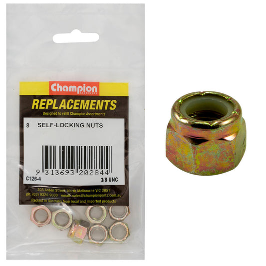 Champion 3/8in UNC Nylon insert Self-Locking Nut -8pk