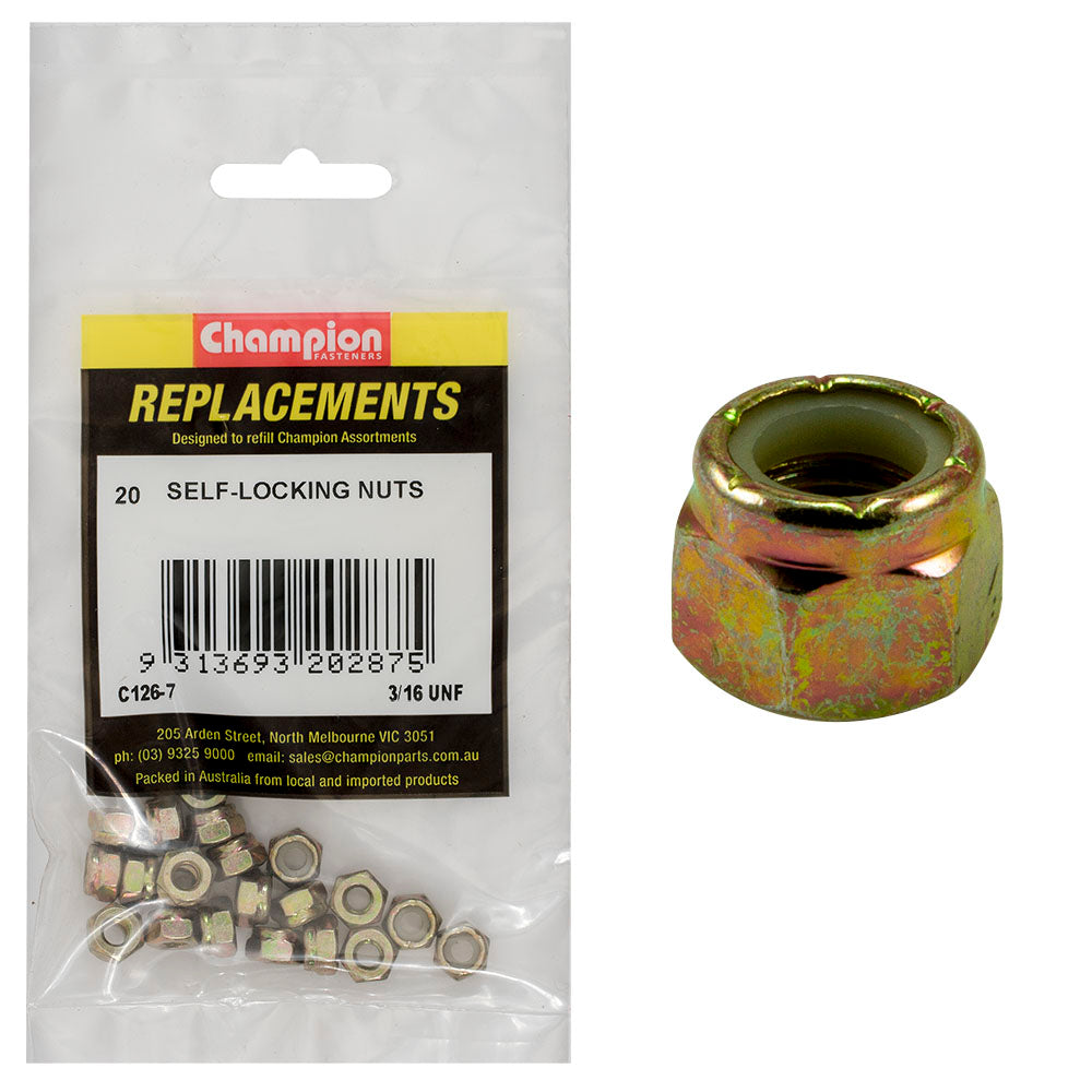 Champion 3/16in UNF Nylon insert Self-Locking Nut -20pk