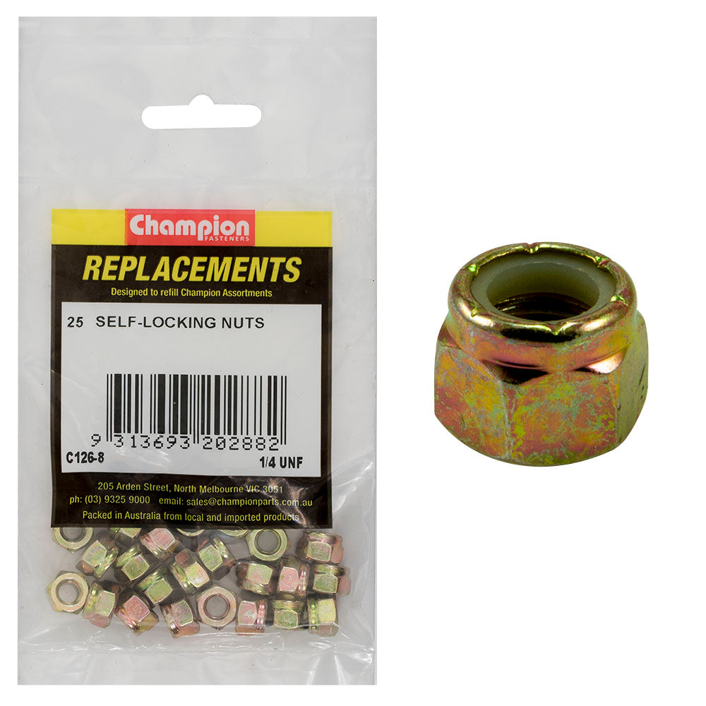 Champion 1/4in UNF Nylon insert Self-Locking Nut -25pk