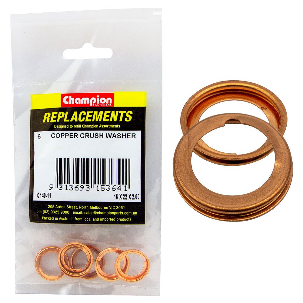 Champion M16 x 22mm Copper Crush (Sump Plug) Washer -6pk