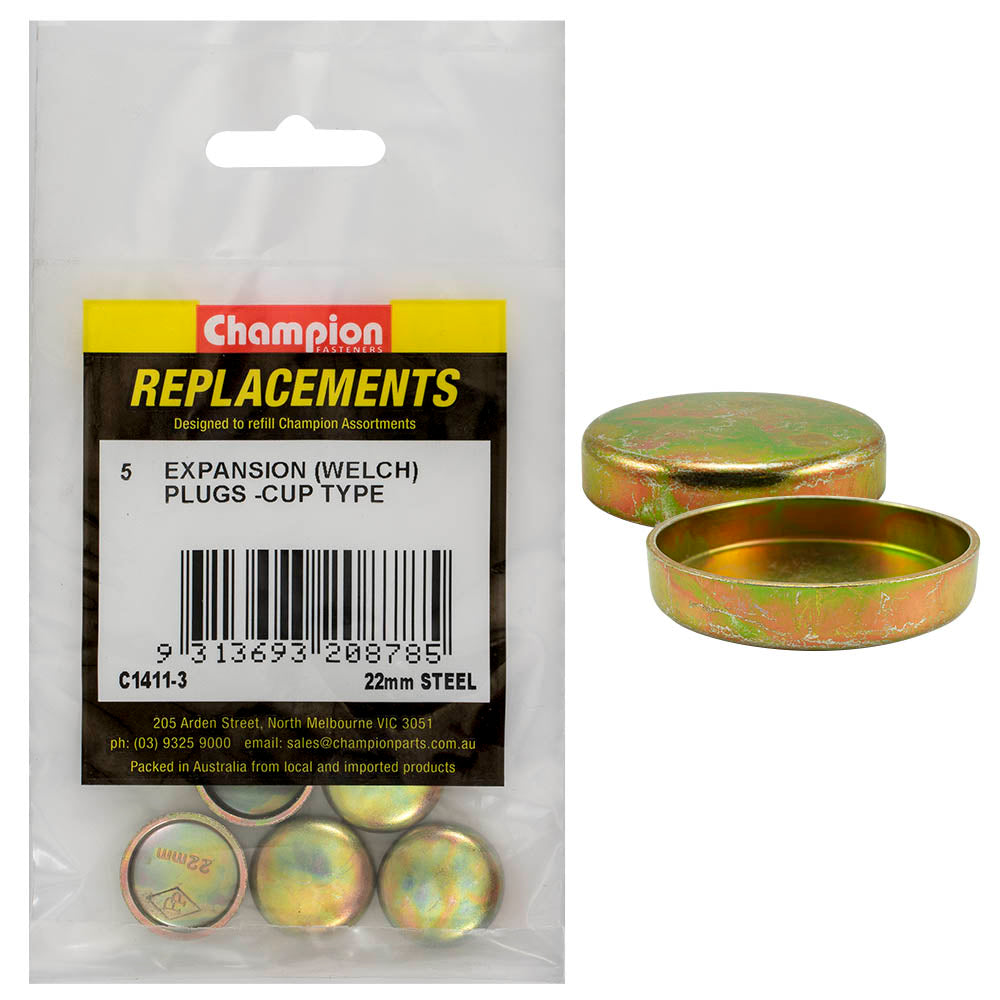Champion 22mm Steel Expansion (Frost) Plug -Cup Type -5pk**