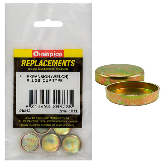 Champion 22mm Steel Expansion (Frost) Plug -Cup Type -5pk**