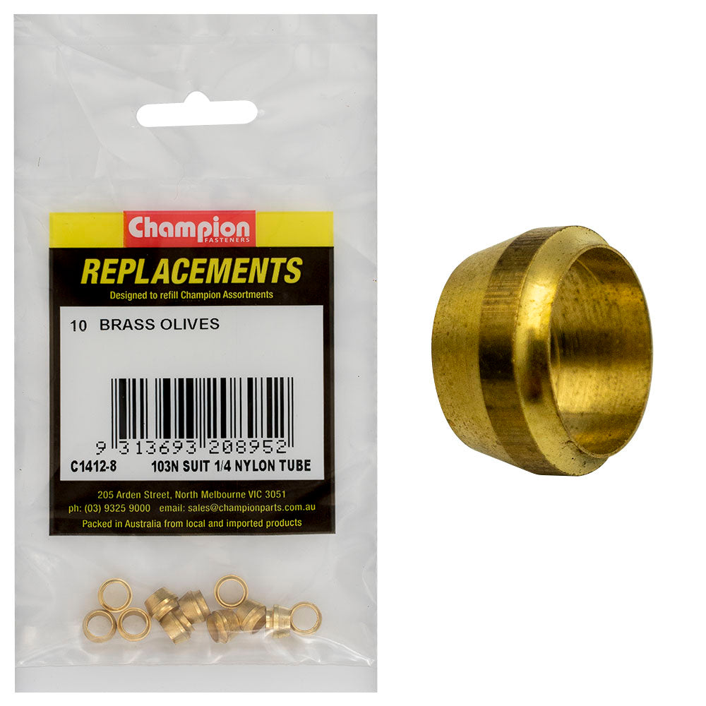 Champion 1/4in Brass Compression Type Olive -10pk