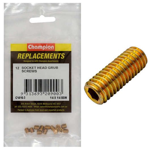 Champion 1/4in x 1/4in BSW Socket Grub Screw -12pk