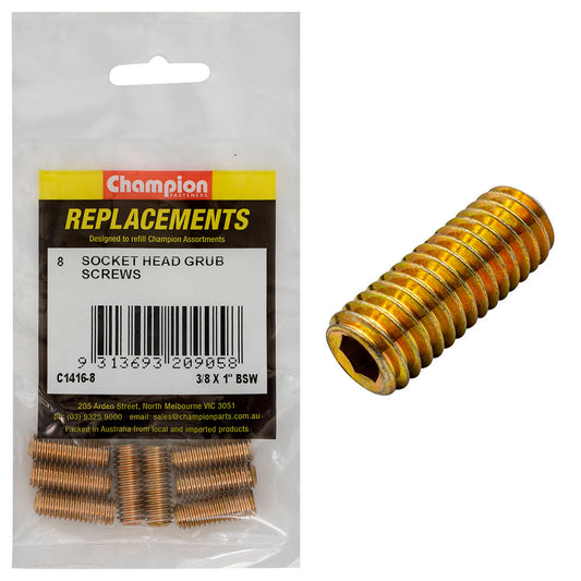 Champion 3/8in x 1in BSW Socket Grub Screw -8pk