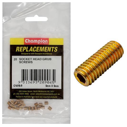 Champion M5 x 5mm Socket Grub Screw -20pk