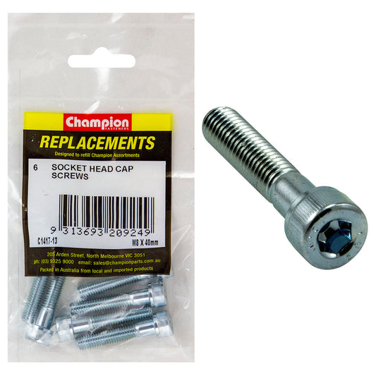 Champion M8 x 40mm Socket Head Cap Screw-Din912-Gr12.9-6pk