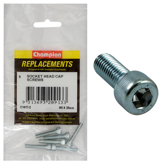 Champion M5 x 25mm Socket Head Cap Screw-Din912-Gr12.9-6pk