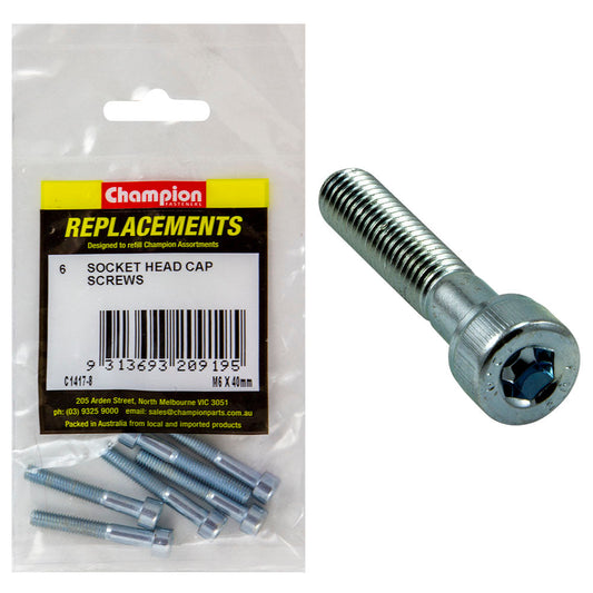 Champion M6 x 40mm Socket Head Cap Screw-Din912-Gr12.9-6pk