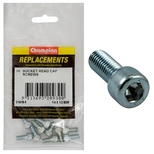 Champion 1/4in x 1/2in BSW Socket Head Cap Screw -10pk
