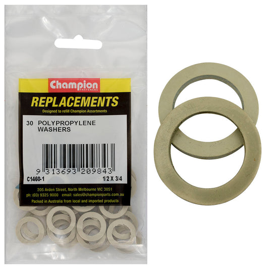 Champion 1/2in x 3/4in x 3/32in Polypropylene Washer -30pk