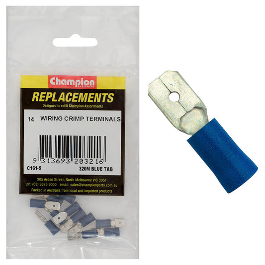 Champion Blue Male Push-On Spade Terminal -14pk