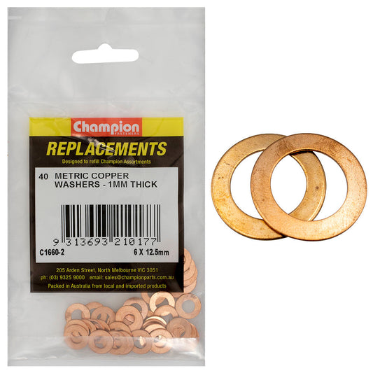 Champion M6 x 12.5mm x 1.0mm Copper Washer -40pk