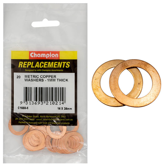 Champion M14 x 24mm x 1.0mm Copper Washer -20pk