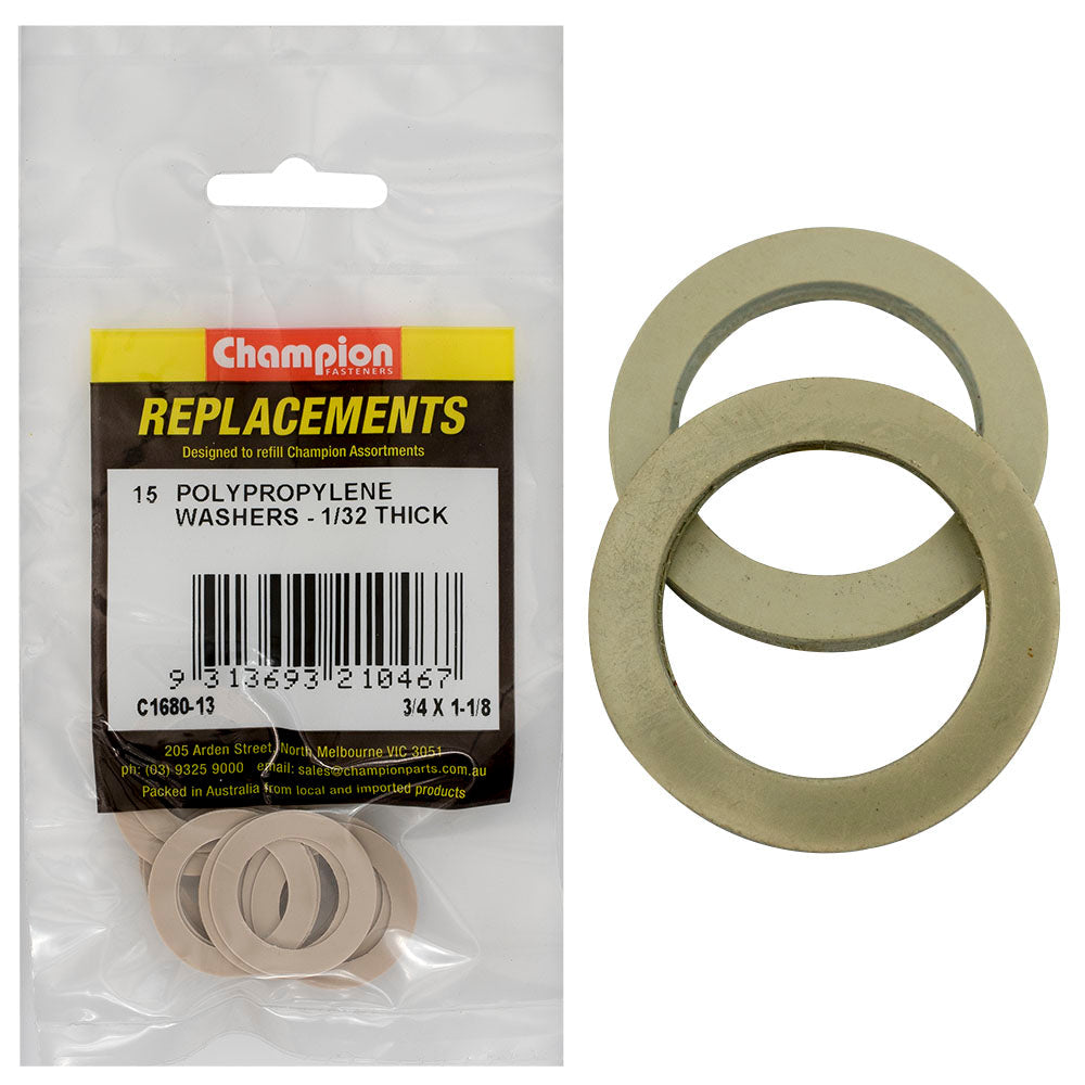 Champion 3/4in x 1-1/8in x 1/32in Polypropylene Washer -15pk