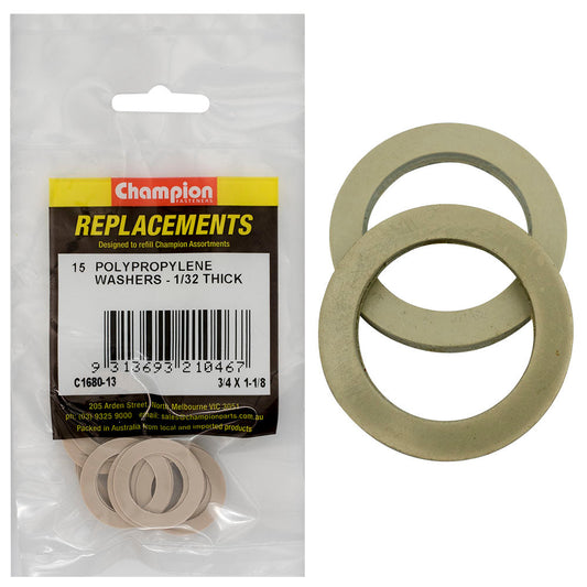 Champion 3/4in x 1-1/8in x 1/32in Polypropylene Washer -15pk