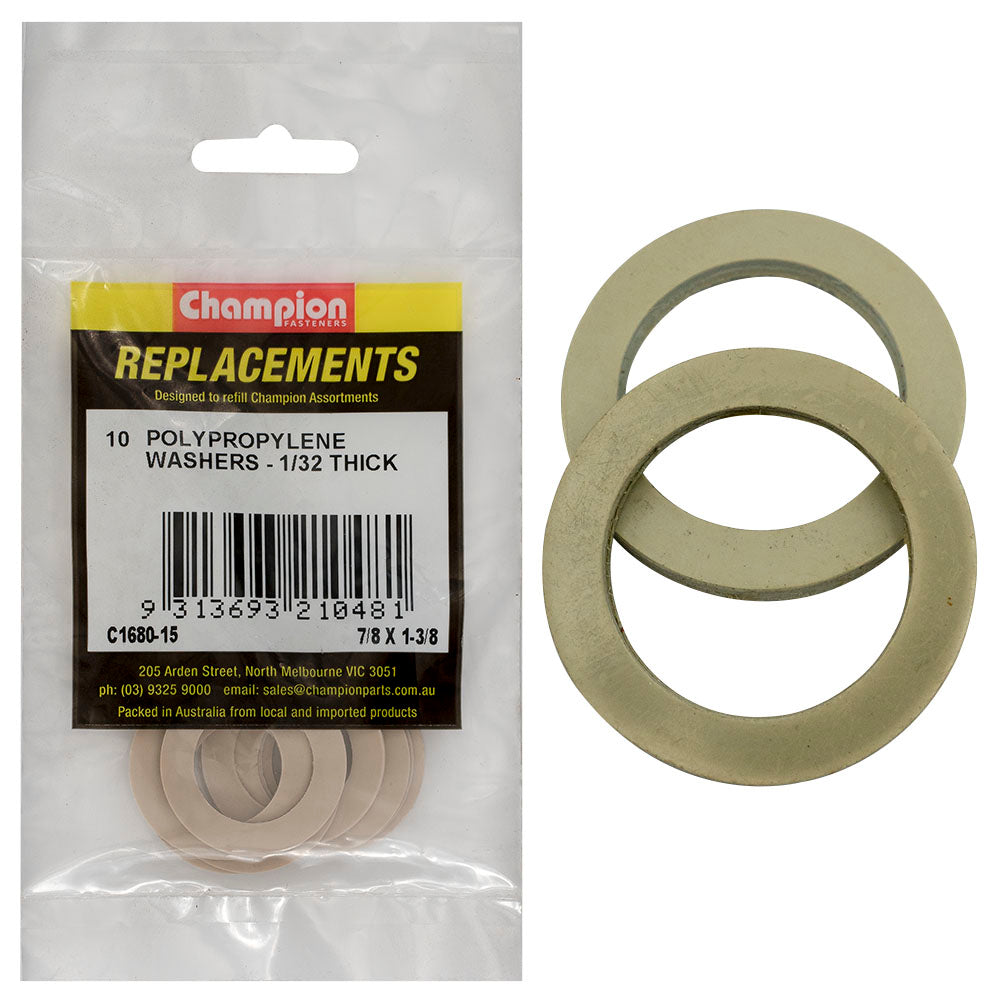 Champion 7/8in x 1-3/8in x 1/32in Polypropylene Washer -10pk