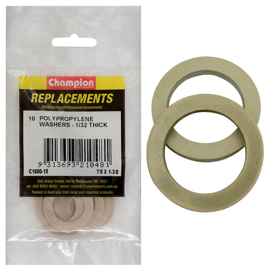 Champion 7/8in x 1-3/8in x 1/32in Polypropylene Washer -10pk