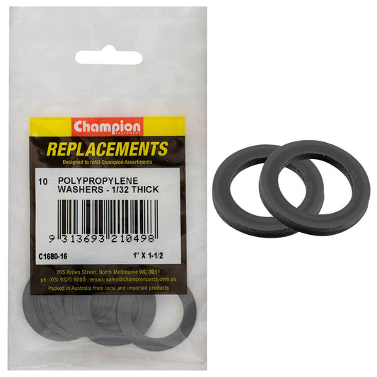 Champion 1in x 1-1/2in x 1/32in Polypropylene Washer -10pk