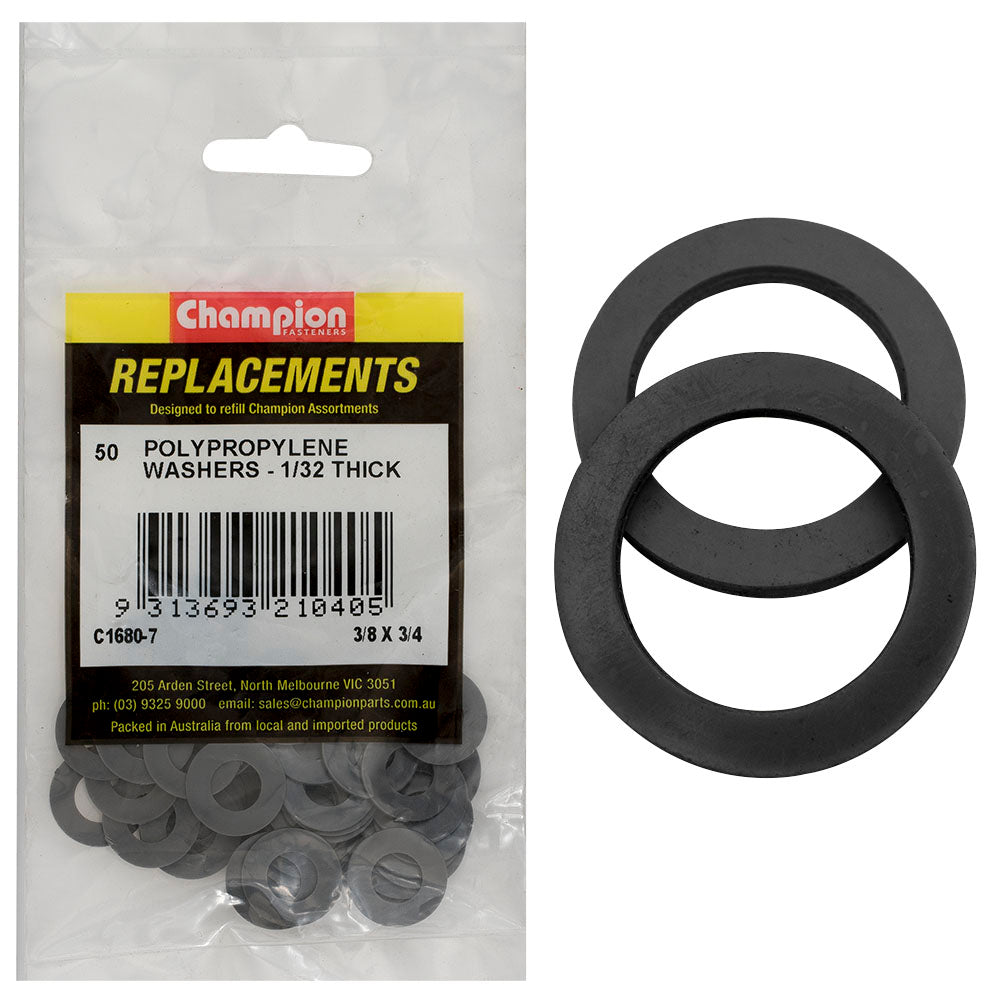 Champion 3/8in x 3/4in x 1/32in Polypropylene Washer -50pk