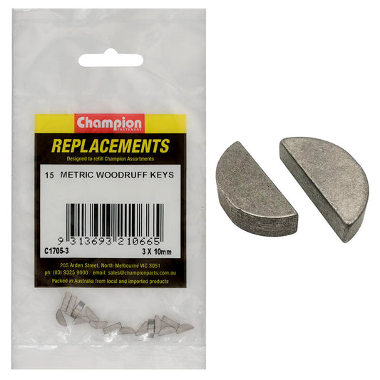 Champion 3 x 10mm Metric Woodruff Keys -15pk