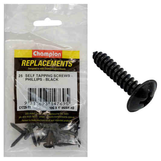 Champion 10G x 1in S/Tapping Screw Mushroom Head Ph -25pk