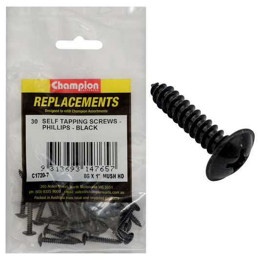 Champion 8G x 1in S/Tapping Screw Mushroom Head Ph -30pk