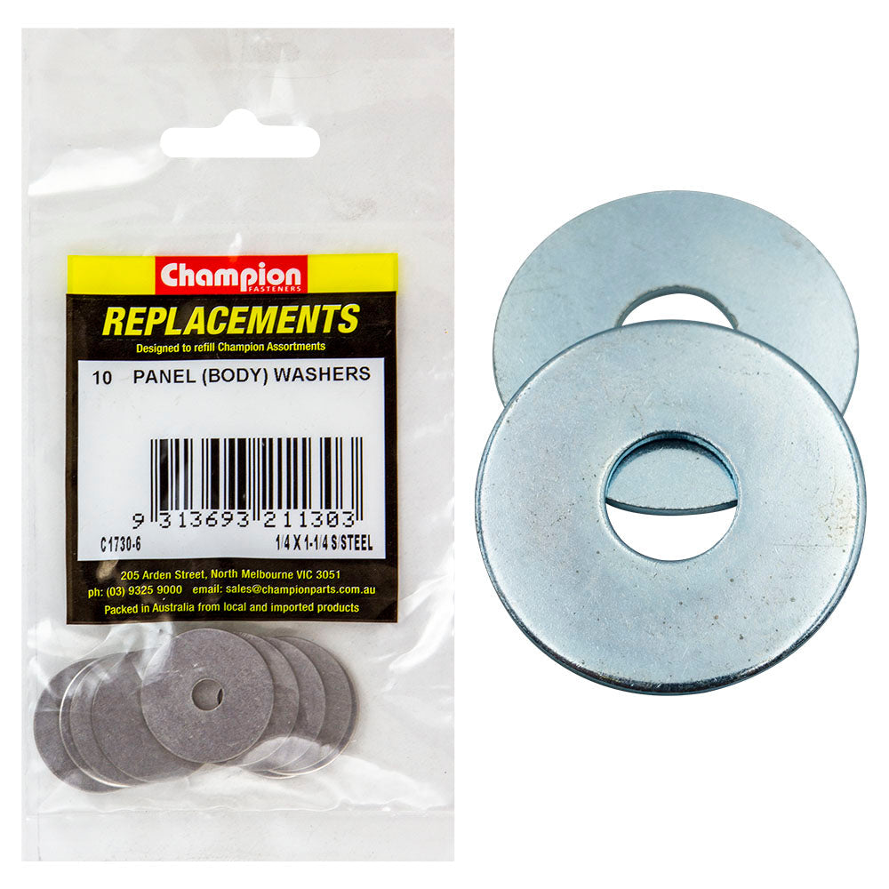 Champion 1/4 x 1-1/4in Flat S/Steel Panel (Body) Washer-10pk