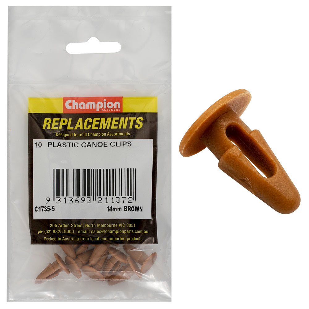 Champion Canoe Clip Brown 14mm Head x 16.8mm -10pk