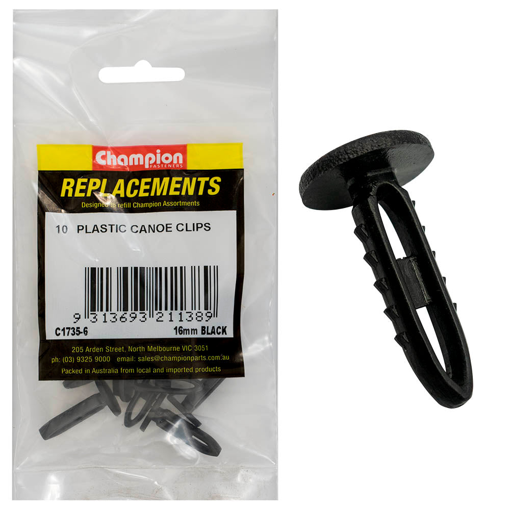 Champion Canoe Clip Black 19mm Head x 16.8mm -10pk
