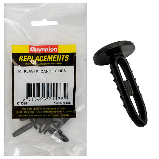 Champion Canoe Clip Black 19mm Head x 16.8mm -10pk