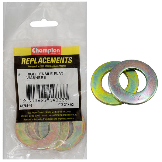 Champion 1in x 2in x 9G Ht Flat Steel Washer -5pk