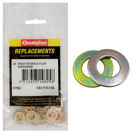 Champion 5/16 x 11/16in x 16G Ht Flat Steel Washer (Zn)-25pk