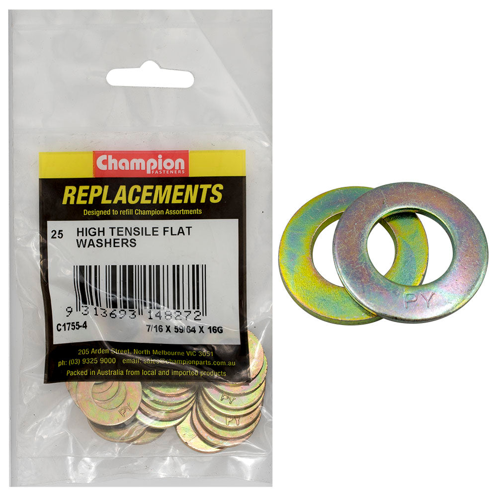 Champion 7/16 x 59/64in x 16G Ht Flat Steel Washer (Zn)-25pk