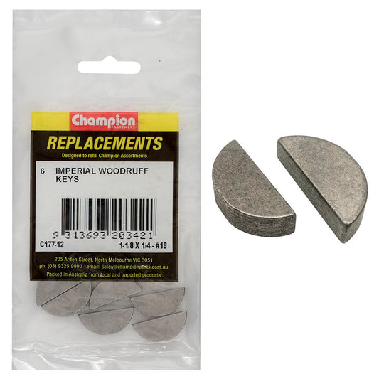 Champion 1-1/8in x 1/4in Wk18 Woodruff Key -6pk