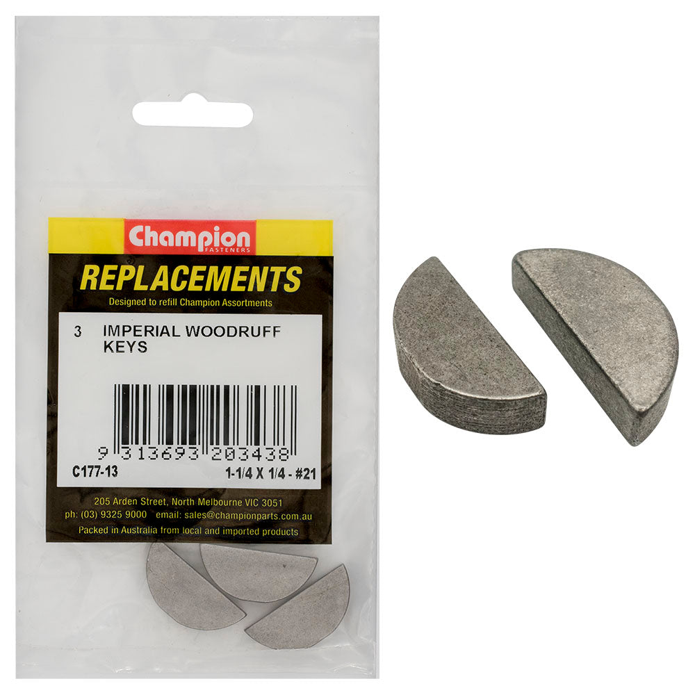 Champion 1-1/4in x 1/4in Wk21 Woodruff Key -3pk